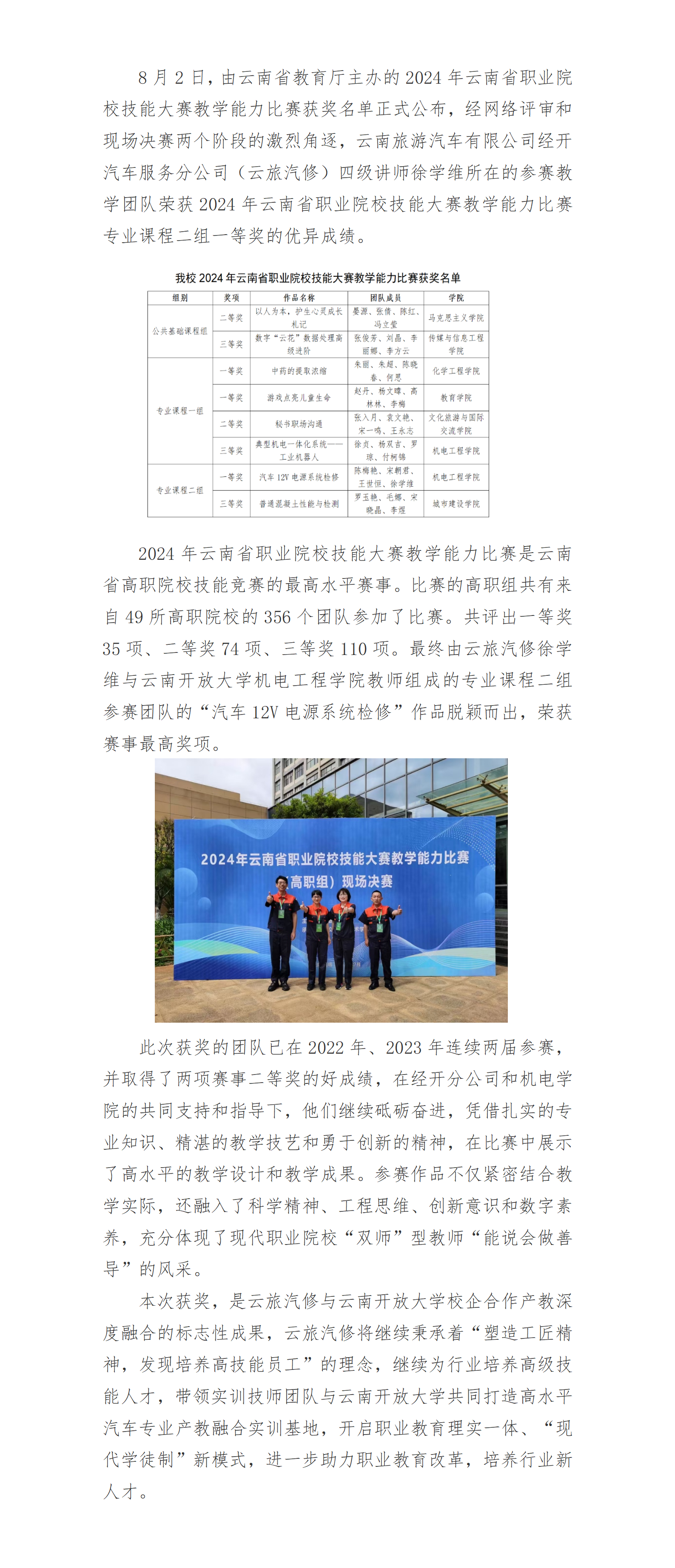 喜报！云旅汽修徐学维荣获2024年云南省职业院校技能大赛教学能力比赛专业课程二组一等奖(1)_01.png